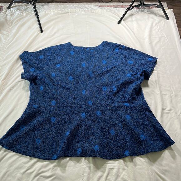 Blue Lace Overlay Blouse Plus Size 5X Office Career Work - Picture 6 of 9